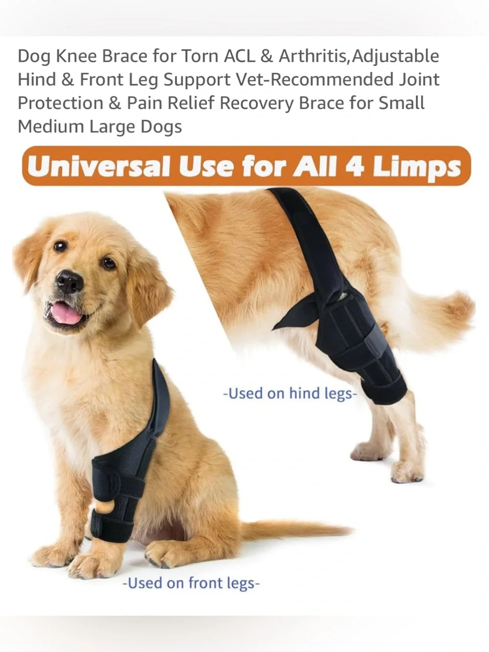Adjustable Dog Knee Brace for ACL & Arthritis – Black